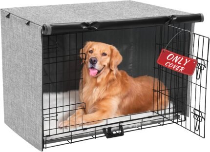 Akinerri Dog Crate Cover, Double Door Waterproof Kennel Cover, 36 in Grey