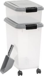 Amazon Basics 3-Piece Airtight Pet Food Storage Container Combo with Scoop, BPA Free, Removable Wheels, 33 QT + 12 QT