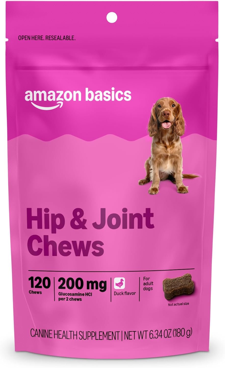 Amazon Basics Dog Hip & Joint Daily Supplement Chews with Glucosamine, MSM, and Vitamin C, Duck Flavored, 120 Count, Packaging May Vary Amazon Basics Dog Hip & Joint Daily Supplement Chews with Glucosamine, MSM, and Vitamin C, Duck Flavored, 120 Count, Packaging May Vary