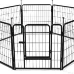 Amazon Basics Dog Playpen, 8 Panels Metal Dog Fence with Door, Foldable for Indoor and Outdoor Use, Suitable for Puppy, Small to Medium Sized Dogs, 24 Inch Height, Black