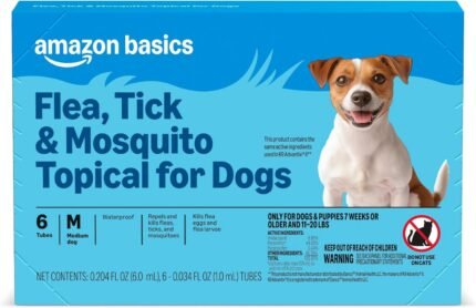 Amazon Basics Flea, Tick & Mosquito Topical Treatment & Prevention for Medium Dogs (11-20 pounds), Fast-Acting, Kills Fleas, Eggs & Larvae, 30 Day Protection, 6 Count, Packaging May Vary