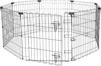Amazon Basics Foldable Octagonal Metal Exercise Pen for Dogs, Indoor/Outdoor, Single Door, 8 Panels, 24" Height, Extra Small, Easy to Assemble, Black