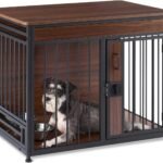 Amazon Basics Furniture Style Dog Crate, Sturdy Wooden Pet Kennel, End Table with Space for Pet, Two Bowls Included, 30″ x 20.4″ x 23.6″, Walnut