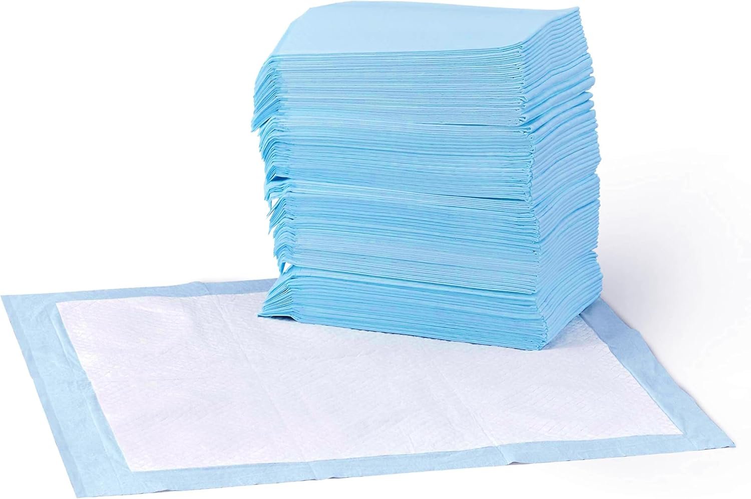 Amazon Basics Leak-Proof Dog and Puppy Potty Training Pee Pads with Quick-Dry 5-Layer Super Absorbent Surface for Dog Training, Floor Protection, Regular Size 22×22″, Blue & White, 50 Count Amazon Basics Leak-Proof Dog and Puppy Potty Training Pee Pads with Quick-Dry 5-Layer Super Absorbent Surface for Dog Training, Floor Protection, Regular Size 22×22″, Blue & White, 50 Count