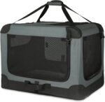 Amazon Basics Portable Folding Soft Dog Crate, 4-Doors, Collapsible Travel Kennel for Cat, Dog, and Small Animals, Quick Setup, Small 26" x 18" x 18", Grey