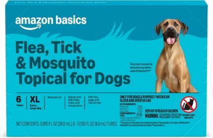 Amazon Basics Preventative Flea, Tick & Mosquito Topical Treatment for X-Large Dogs (Over 55 pounds), Kills Fleas, Long-Lasting, 6 Count, Packaging May Vary