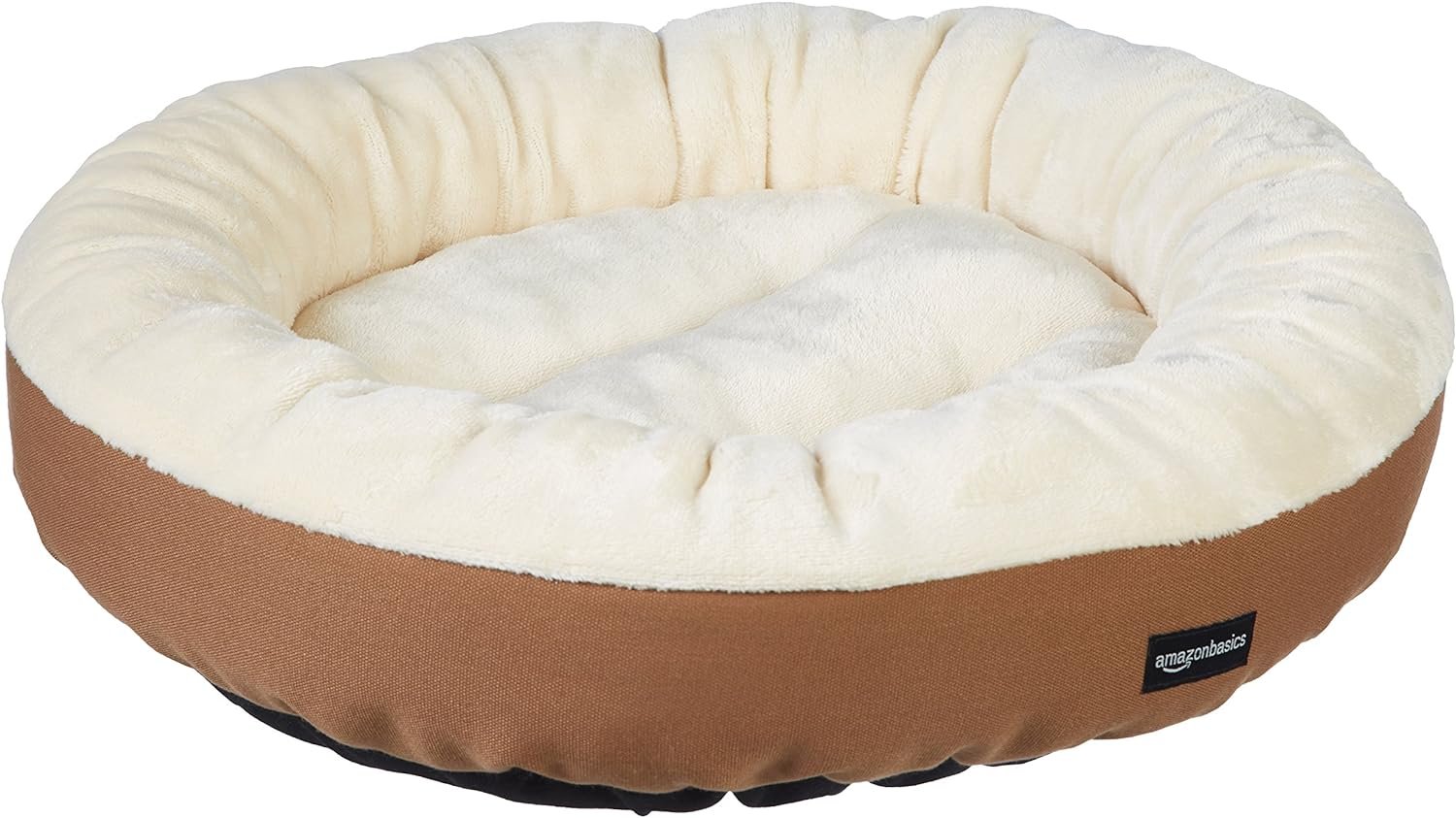 Amazon Basics Round Bolster Pet Bed for Dog or Cat with Flannel Top, 20.0″ L x 20.0″ W x 6.0″ Th, Up to 11lbs, Brown and Ivory Amazon Basics Round Bolster Pet Bed for Dog or Cat with Flannel Top, 20.0″ L x 20.0″ W x 6.0″ Th, Up to 11lbs, Brown and Ivory