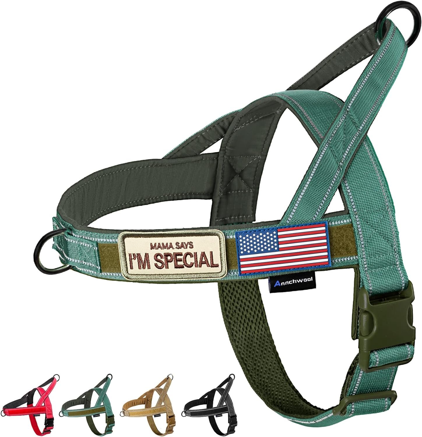 Annchwool No Pull Dog Harness with Soft Padded Handle & Front Clip(Green,L) Annchwool No Pull Dog Harness with Soft Padded Handle & Front Clip(Green,L)