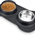 AsFrost Dog Food Bowls Stainless Steel & Water Dish with No-Spill and Non-Skid, Feeder Bowls with Dog Food Dish for Small Medium Large Size,Dogs,Cats,Puppy Pets, Black, 12oz