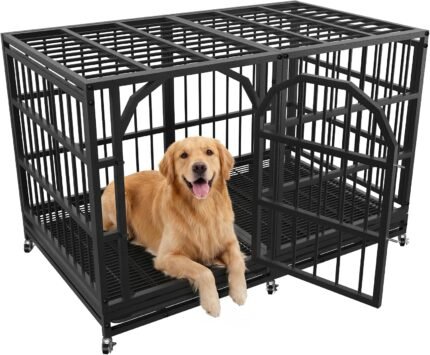 Asee’m 48 Inch Heavy Duty Dog Crate for Large Dogs Escape Proof, Black