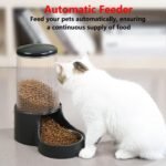 Automatic Cat Feeder, 3.8L Large Gravity Cat Food Dispenser with Detachable Top Lid, Visible Bottle and Stainless Steel Bowl for Pets (Black) - Image 2
