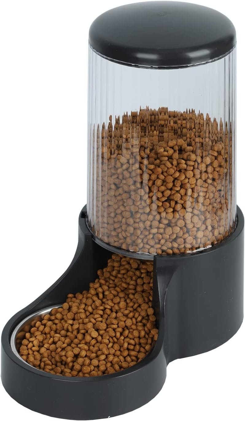 Automatic Cat Feeder, 3.8L Large Gravity Cat Food Dispenser with Detachable Top Lid, Visible Bottle and Stainless Steel Bowl for Pets (Black) Automatic Cat Feeder, 3.8L Large Gravity Cat Food Dispenser with Detachable Top Lid, Visible Bottle and Stainless Steel Bowl for Pets (Black)