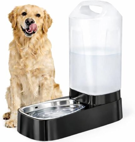 Automatic Dog Water Bowl Dispenser – 2.4 Gallon Gravity Pet Water Dispenser with 304 Stainless Steel Bowl, Dog Auto Feeders Bowls Self Waterer, Easy-Carry Handle for Large Dogs & Cats, Multi-Pet Home