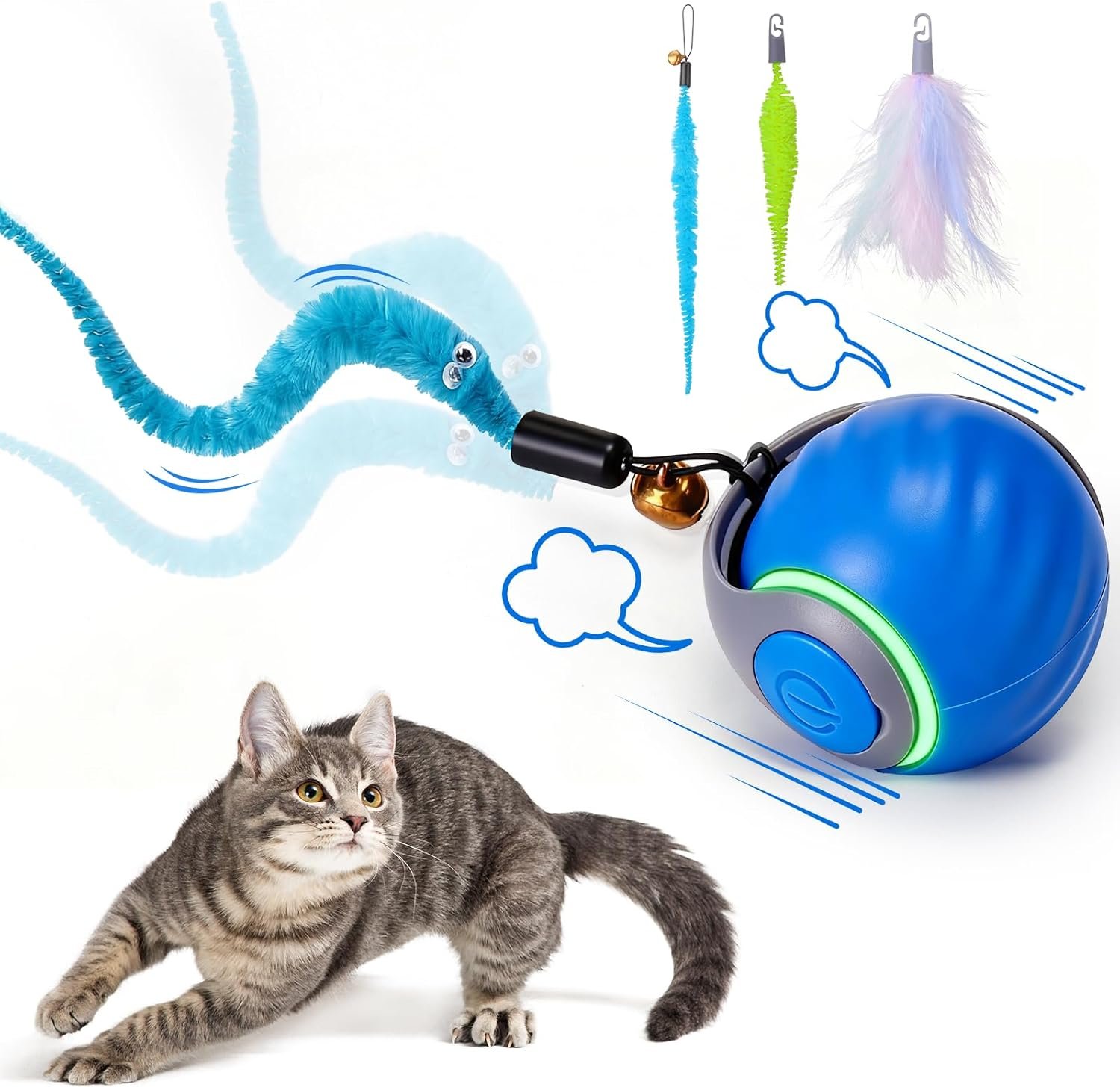 BABORUI Interactive Cat Toy Ball – Automatic Interactive Cat Toys for Indoor Cats with 3 Tails, 2 Speeds Rechargeable Cat Enrichment Toys for Small/Medium/Large Cats to Keep Them Busy(Blue) BABORUI Interactive Cat Toy Ball – Automatic Interactive Cat Toys for Indoor Cats with 3 Tails, 2 Speeds Rechargeable Cat Enrichment Toys for Small/Medium/Large Cats to Keep Them Busy(Blue)
