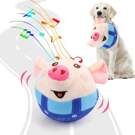 BABORUI Interactive Dog Toys Pig, Jumping Squeaky Dog Toys with Recording and Music Modes, Rechargeable Moving Dog Chew Toys for Small/Medium/Large Dogs to Keep Them Busy(Blue Pig)