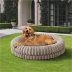 BALANCE Luxury Donut Dog Bed, 43 Inches Round Dog Beds Large Sized Dogs Washable, Orthopedic Calming Dogs Bed for Pets with Anti-Slip Bottom, Oatmeal