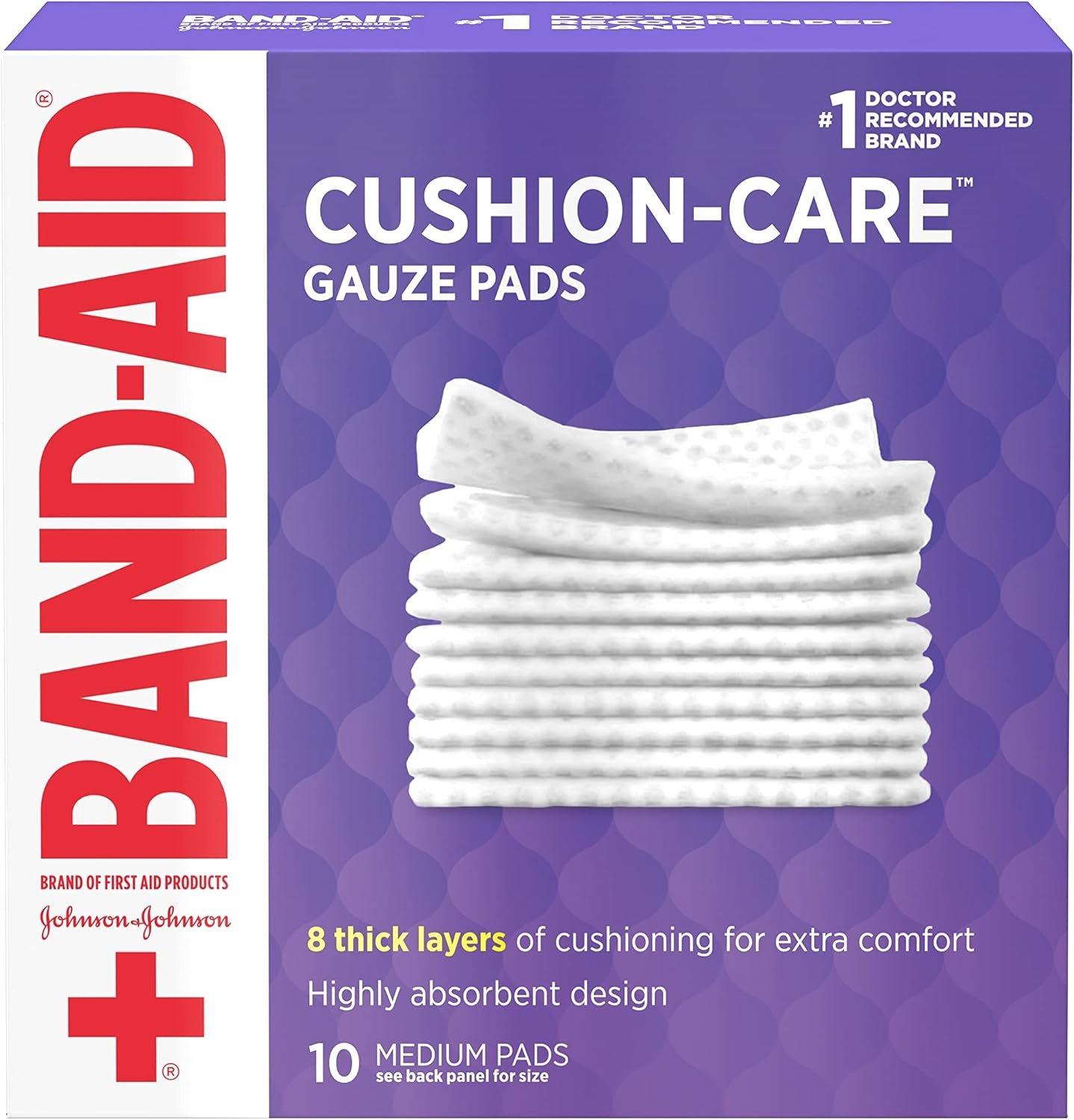 BAND-AID Brand Cushion-Care Gauze Pads, Medium Size, 3 in x 3 in, 10 Count BAND-AID Brand Cushion-Care Gauze Pads, Medium Size, 3 in x 3 in, 10 Count