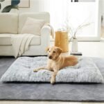 BFPETHOME Dog Beds for Large Dogs, Plush Dog Crate Bed Fluffy Cozy Kennel Pad for Sleeping &Ease Anxiety, Washable Pet Mats with Anti-Slip Bottom for Large Dogs, Grey - Image 2