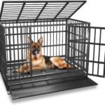 BOLDBONE 48 inch Heavy Duty Indestructible and Escape-Proof Dog Crate Cage Kennel for Large Dogs, High Anxiety Dog Crate with Removable Wire Trays and Wheels, Extra Large XL XXL, Black