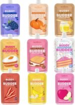 BUDDY BUDDER Dog Peanut Butter, 9 Pack Mixed Flavors, 4oz Pouches Dog Peanut Butter, Made in USA