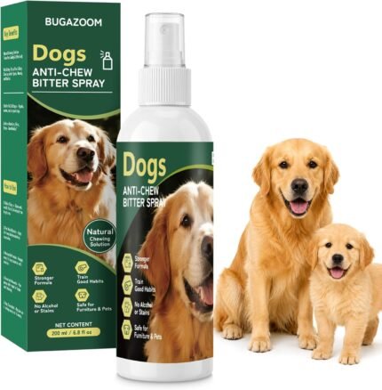 BUGAZOOM‌ Bitter Dog No Chew Spray, Dog Training Aid for Furniture & Carpet, Puppy Corrector & Behavior Spray for Dogs & Puppies, Discourage Peeing, Biting, Chewing & Licking Injuries