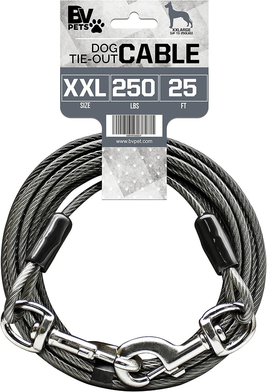 BV Dog Tie Out Cable 25 Feet – Heavy Duty Dog Lead Up to 250 Pounds – Reflective & Rust-Free with Quick Release Swivel Clips & 360° Rotating Clasp – Tangle-Free Dogs Runner for Yard (Grey, Single) BV Dog Tie Out Cable 25 Feet – Heavy Duty Dog Lead Up to 250 Pounds – Reflective & Rust-Free with Quick Release Swivel Clips & 360° Rotating Clasp – Tangle-Free Dogs Runner for Yard (Grey, Single)