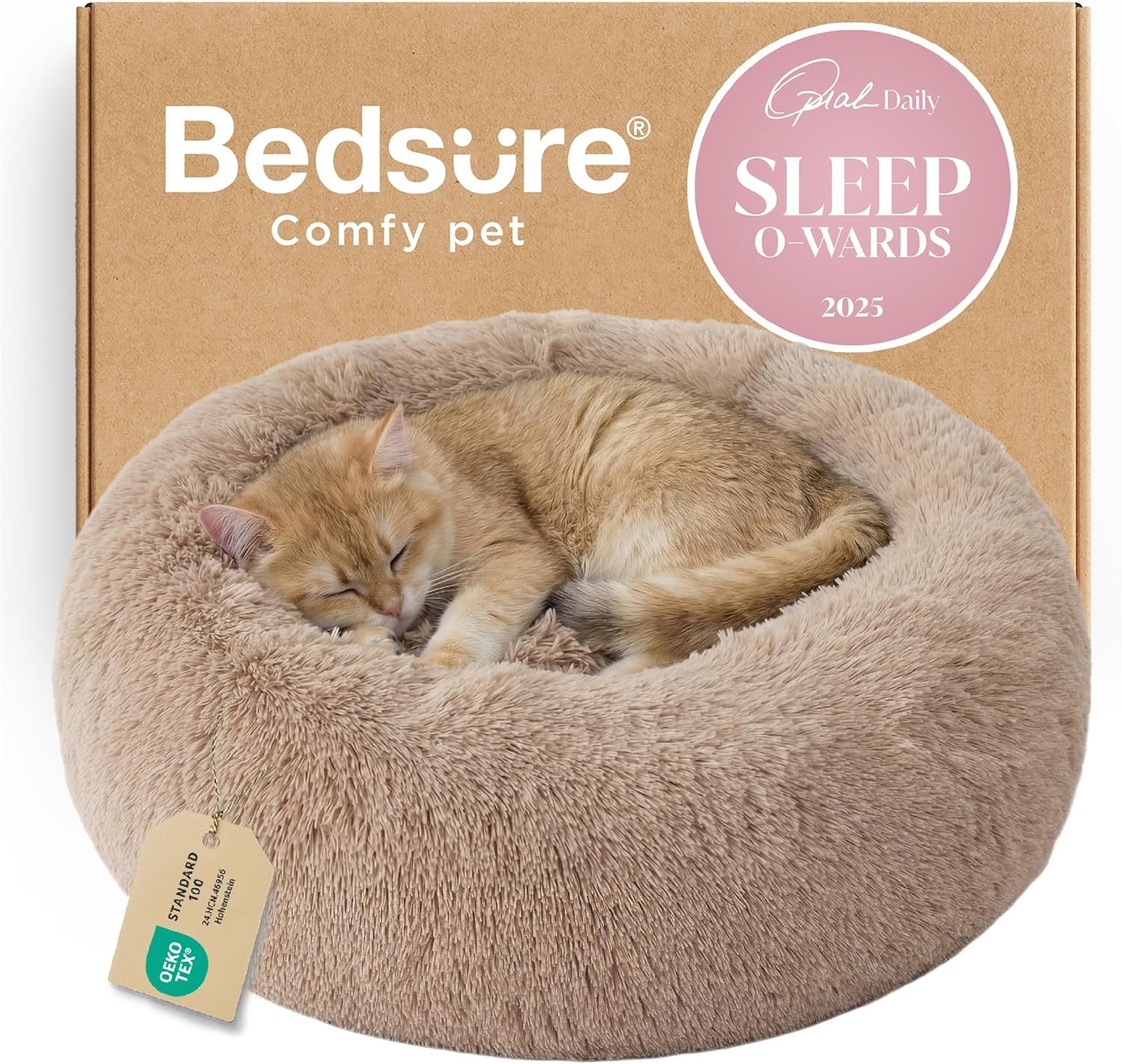 Bedsure Calming Cat Beds Donut Round Washable Kitten Bed,20 inches Camel Bedsure Calming Cat Beds Donut Round Washable Kitten Bed,20 inches Camel