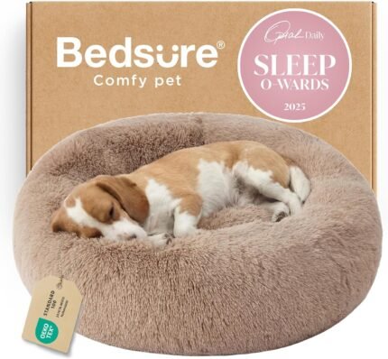 Bedsure Calming Dog Bed Medium Large Size Dogs Washable Pet Bed,33ins Camel