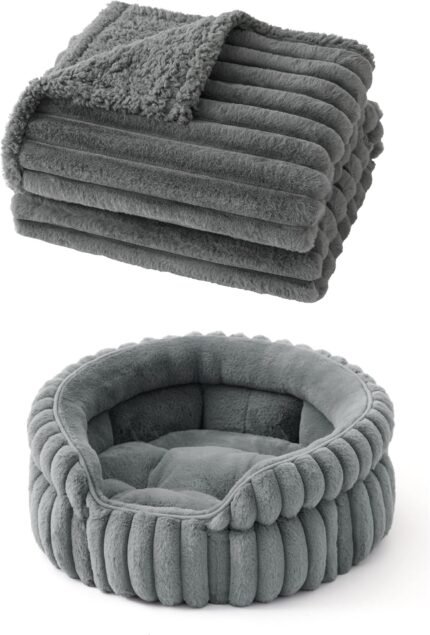 Bedsure ComfyFleece™ Small Cat Bed S with ComfyFleece™ Waterproof Dog Blankets for Small Dogs Warm Grey