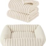 Bedsure Cute Dog Bed for Small Dogs & Cats 20x19x6inches Waterproof Dog Blankets for Small Dogs 25″x35″ Cream