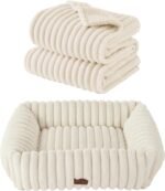 Bedsure Cute Dog Bed for Small Dogs & Cats 20x19x6inches Waterproof Dog Blankets for Small Dogs 25"x35" Cream