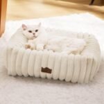 Bedsure Cute Dog Bed for Small Dogs & Cats 20x19x6inches Waterproof Dog Blankets for Small Dogs 25"x35" Cream - Image 2