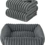 Bedsure Cute Dog Bed for Small Medium Dogs 25x21x7inches Waterproof Dog Blankets for Small Dogs 25″x35″ Warm Grey
