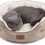 Bedsure Small Dog Bed Washable,Round Cat Beds for Indoor Cats,20in Camel