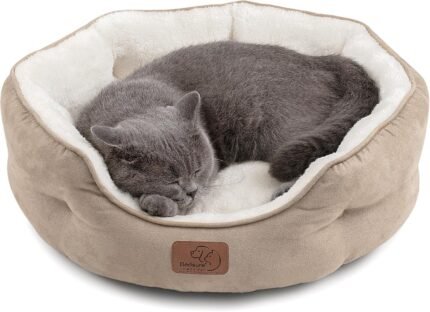 Bedsure Small Dog Bed Washable,Round Cat Beds for Indoor Cats,20in Camel