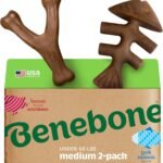 Benebone 2-pack Fishbone/Wishbone Durable Dog Chew Toys, Dog Bones, Medium