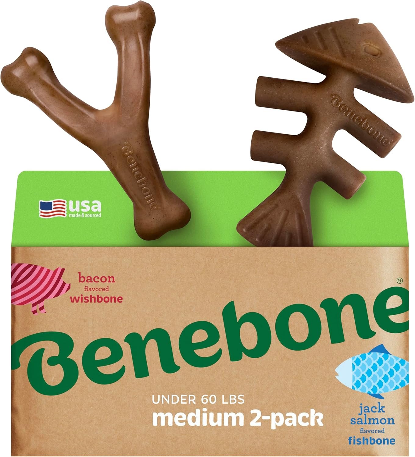 Benebone 2-pack Fishbone/Wishbone Durable Dog Chew Toys, Dog Bones, Medium Benebone 2-pack Fishbone/Wishbone Durable Dog Chew Toys, Dog Bones, Medium