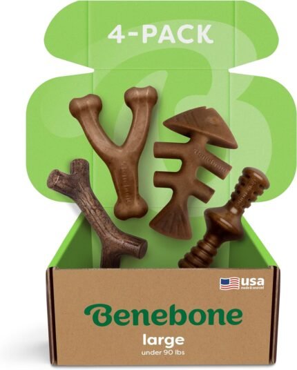 Benebone Large 4-Pack Dog Toys for Aggressive Chewers – Under 90 lbs