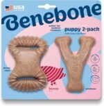 Benebone Puppy 2-Pack Dental Chew/Wishbone Dog Teething Toys, Real Bacon