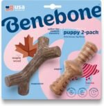 Benebone Puppy 2-Pack Maplestick/Zaggler Dog Teething Toys, Dog Bones, Tiny