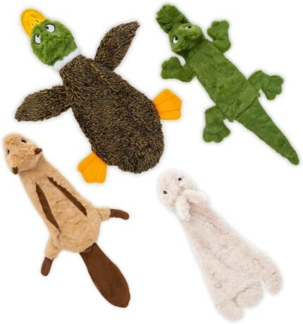 Best Pet Supplies 2-in-1 Stuffless Squeaky Dog Toy – 4 Figures, Small