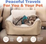 Best Pet Supplies Elevated Dog Car Seat for Small Dogs, Booster Seat with Safety Tether & Storage, Washable Travel Pet Seat for Front or Back Seat, Up to 25 lbs - Brown - 21 x 20 x 14 - Image 2