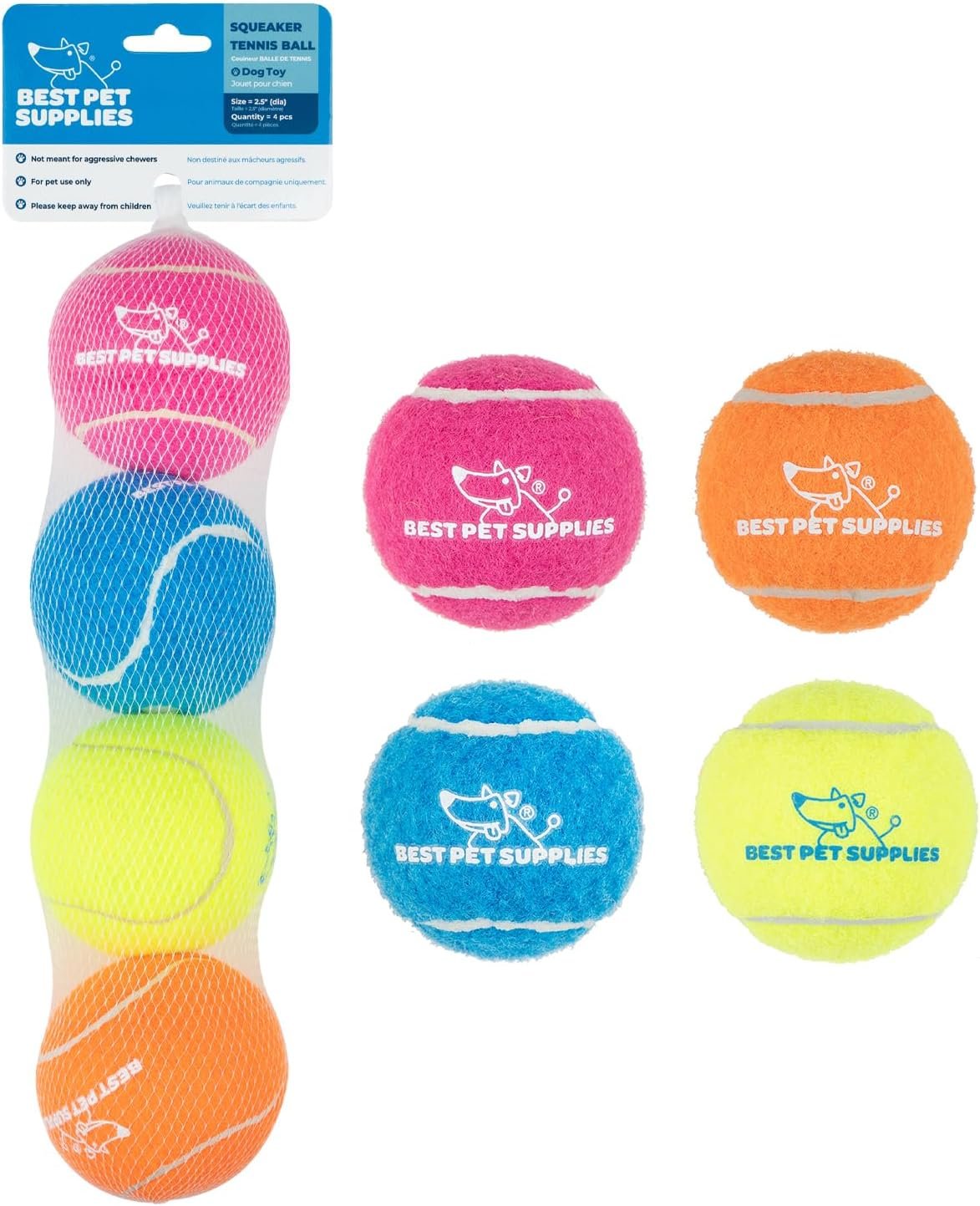 Best Pet Supplies Interactive Squeaky Dog Chew Toy, Ideal Dog Toys for Chewers, Small, Medium & Large Dogs, and Fetch Lovers – Tennis (Assorted Color), Medium (Pack of 4) Best Pet Supplies Interactive Squeaky Dog Chew Toy, Ideal Dog Toys for Chewers, Small, Medium & Large Dogs, and Fetch Lovers – Tennis (Assorted Color), Medium (Pack of 4)
