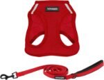 Best Pet Supplies Voyager Step-in Air All Weather Mesh Harness and Reflective Dog 5ft Leash Combo with Neoprene Handle, for Small, Medium and Large Breed Puppies - Red, X-Small