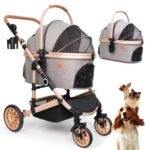 Bicystar Dog Stroller with Detachable Carrier, Rubber Wheels, 50 lbs, Grey
