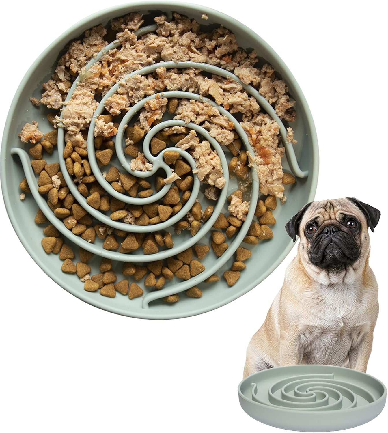 Bifeaw Slow Feeder Dog Bowls, Dishwasher Microwave Safe Silicone Puppy Puzzle Bowl with Non-Slip Design for Eating (Grey Green) Bifeaw Slow Feeder Dog Bowls, Dishwasher Microwave Safe Silicone Puppy Puzzle Bowl with Non-Slip Design for Eating (Grey Green)