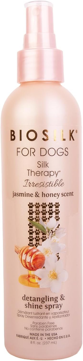 BioSilk Irresistible Detangling and Shine Dog Spray, Jasmine Honey, 8 Fl Oz