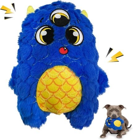 Bite Force - Durable & Strong Dog Toy Blue Furocious Frank Monster with Squeaker, Kevlar-Reinforced Seams for Aggressive chewers.