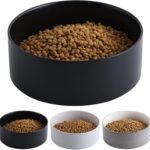 Black Dog Bowl Ceramic for Medium Large Breed, Heavy Weighted Dog Food Water Feeder Dish, Non – Slip Modern Cute Extra Big Porcelain 8 in Pet Bowl Maze