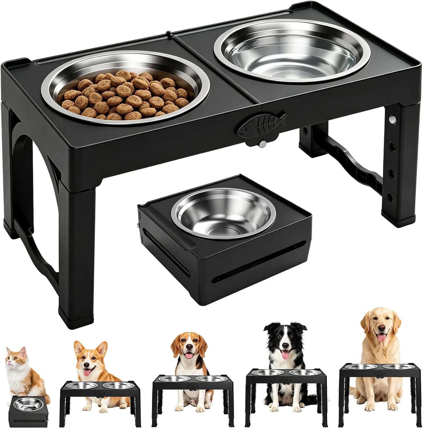 Black Elevated Dog Bowl Large Raised Dogs Bowl Stand Large/Medium Dogs Black Elevated Dog Bowl Large Raised Dogs Bowl Stand Large/Medium Dogs